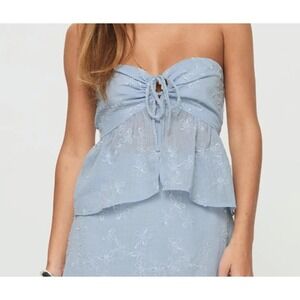 Princess Polly Rosenberg Strapless Top Size 10 Floral Embroidered‎ Blue Coquette